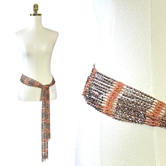 Free People Bohemian Damsel Metallic Beaded Crochet Wrap Belt & Skinny Scarf NWT main image 9